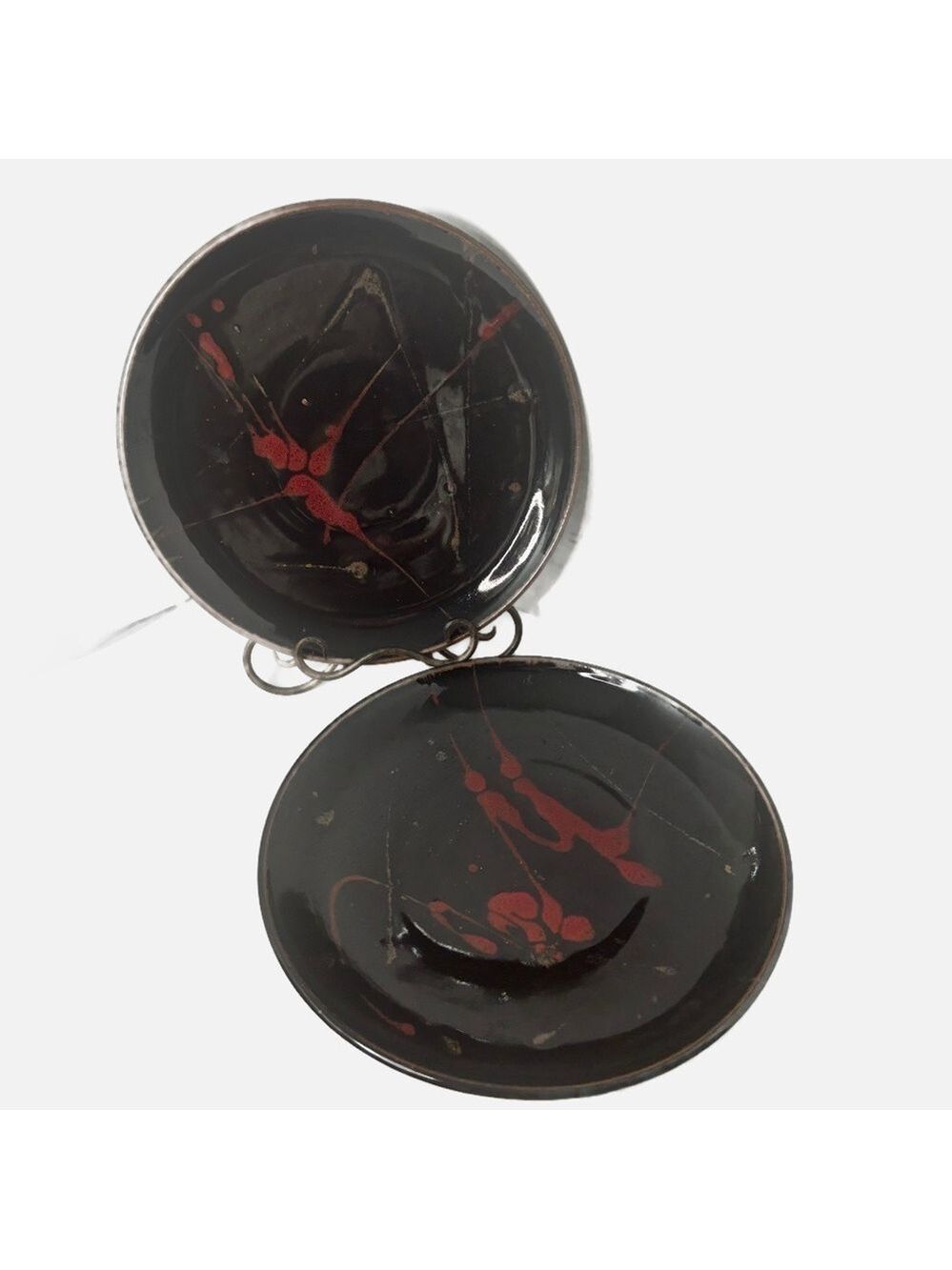 Studio Art Pottery Ceramic Set of 2 Dinner Plates Abstract Black 11.5”